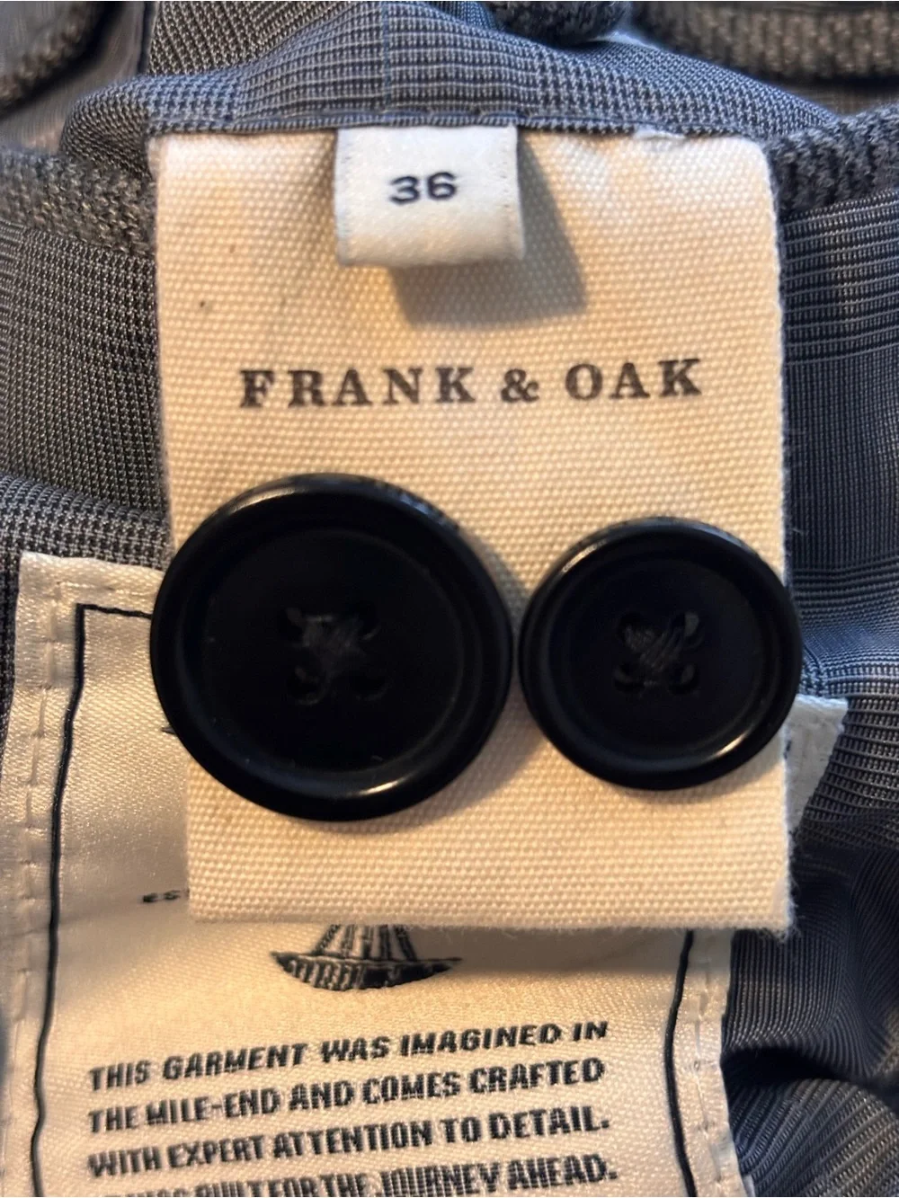 Frank & Oak Laurier Fit Gray Blazer Men’s Size 36 Two-Button Single Breasted